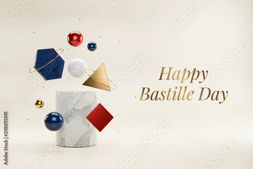 Happy Bastille Day Elegant Design with Geometric Shapes and Gold Accents