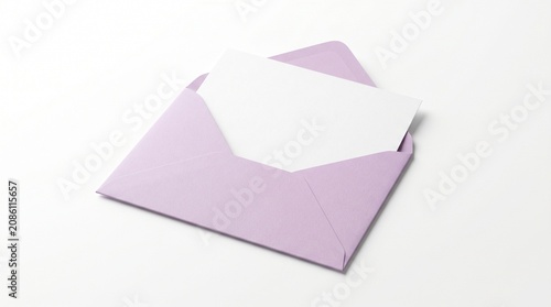 Elegant lavender envelope with a blank white card, a delicate pastel stationery set for invitations and correspondence, perfect for wedding announcements or personal messages.