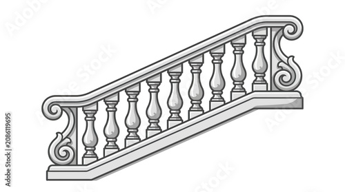 Tableau sur toile Elegant white staircase railing with ornate balusters and volutes on a white bac