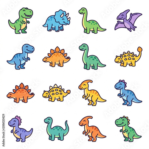 Obraz na plátně Colorful cartoon dinosaur collection for kids.