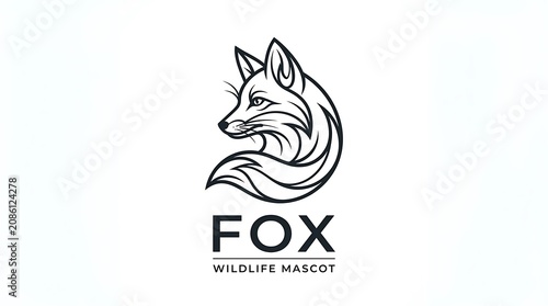Black and white fox wildlife mascot logo with bold lines on white background