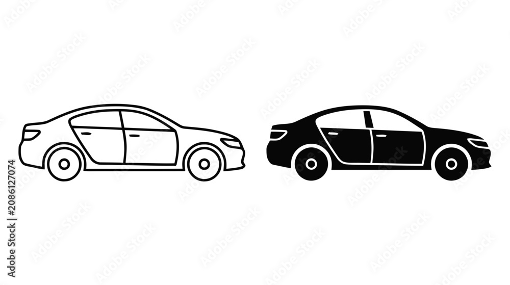Fototapeta premium Vector illustration of set of car icons, outline and silhouette style on a transparent background