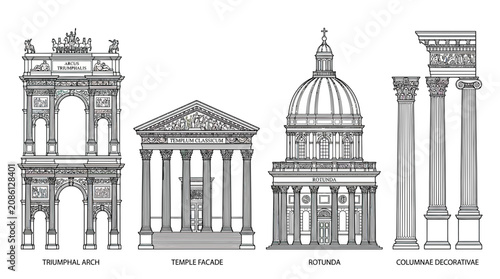 фотографія Classical Architecture Elements: Arch, Temple, Rotunda, Columns Blueprint