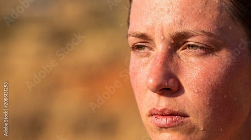 Close-up portrait of person suffering from extreme summer heat exhaustion mockup