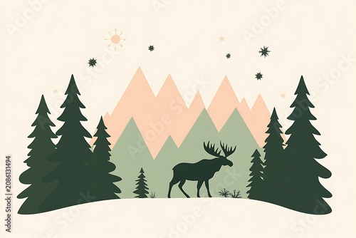 Serene mountain landscape with moose