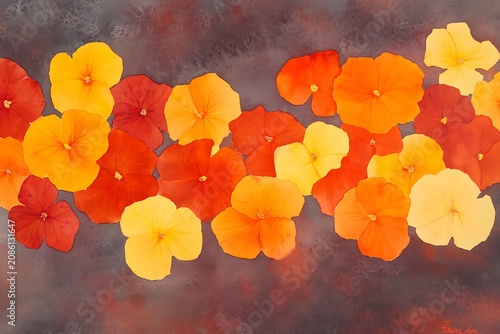 Vibrant orange and yellow flowers on a rustic background