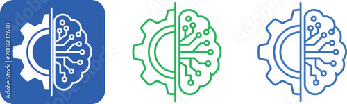 Abstract technology concept: gear and brain merge, symbolizing AI, innovation, and digital transformation