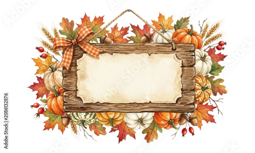 Festive Thanksgiving Pumpkin Patch Wooden Sign Board Watercolor