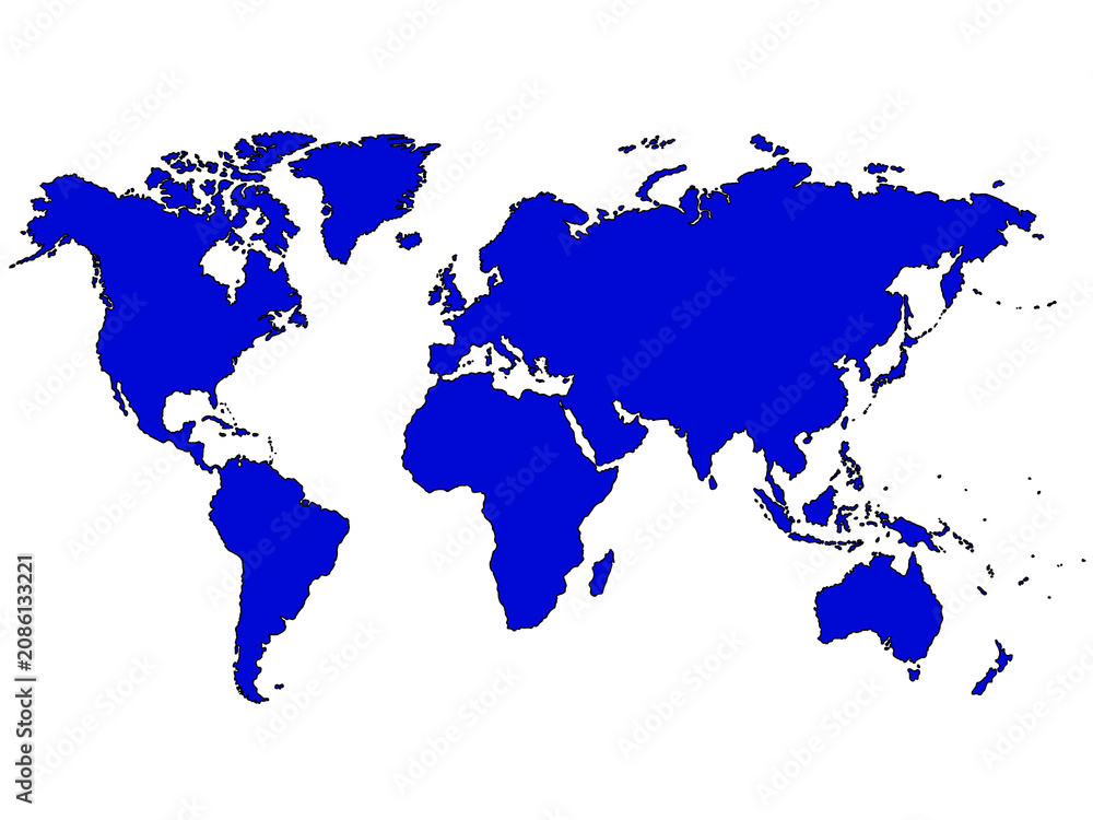 Naklejka premium 世界地図（縁取りブルー）