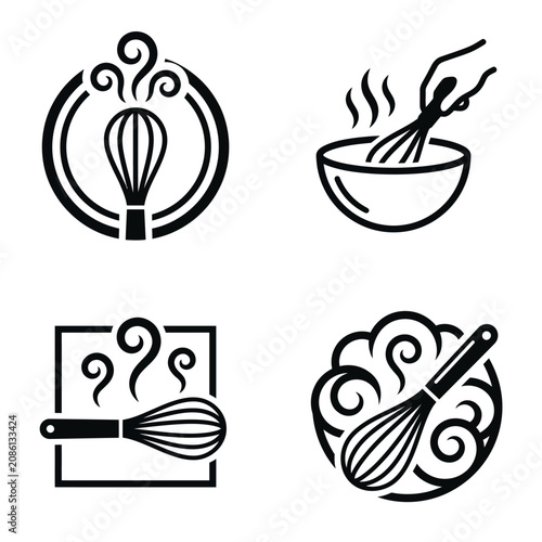 Black and white kitchen utensil icons.