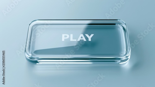 Stunning photo of Glass play button icon on blue background. Digital media concept for interface.