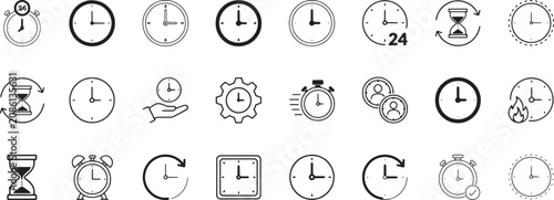 Tableau sur toile Set of time icons with clocks, hourglasses, and timers isolated on transparent background