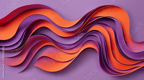Abstract Layered Paper Cut Style Waves with Vibrant Orange and Purple Gradient Flowing Curves