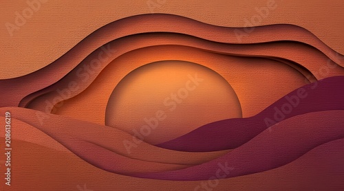 Abstract Paper Cutout Landscape with Gradient Sunset Layers