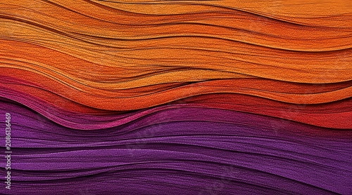 Abstract Background of Wavy Orange and Purple Textured Layers