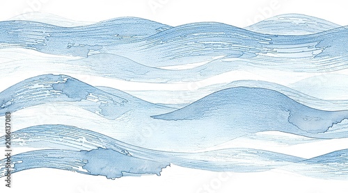 Abstract Blue Watercolor Waves Artistic Background Pattern