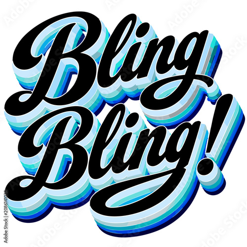 Bling Bling 3D Script Typography with Blue Shadow Graphic On a Transparent Background