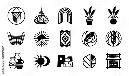 Obraz na płótnie Modern abstract boho decor symbol vector clipart set with minimalist clean outli