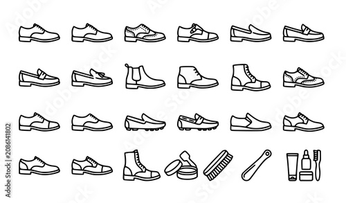Фотография Black Mens Leather Shoe Icons Set Premium Formal Footwear Vector Collection