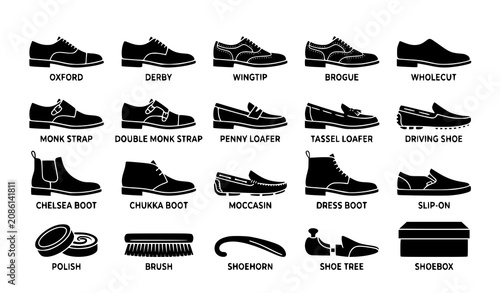 Bild auf Leinwand Mens Leather Footwear Outline Icons Collection with Editable Stroke Vector Set