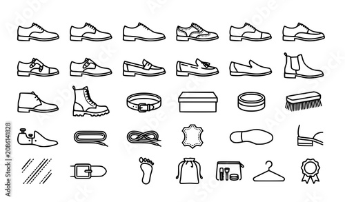 Tableau sur toile Mens Leather Shoe Line Icons Set Editable Stroke Formal Footwear Vector Collecti