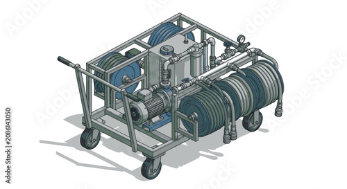 Fotografía Detailed 3D rendering of industrial mechanical equipment with hydraulic components