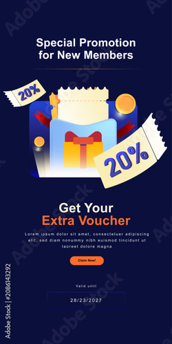 Special Promotion Voucher Banner with Discount Coupon and Gift Box Illustration