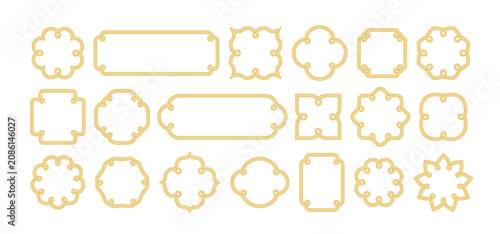 Gold Chinese Frames Ornaments. Elegant Asian Border Pattern Elements. Vector Oriental Logo Element Design. Simple Golden China Labels with Ornamented Frames.