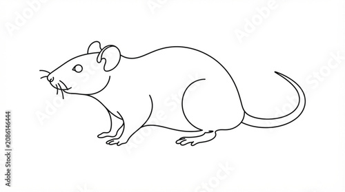  Continuous line art drawing of rat profile minimal rodent vector illustration on white background