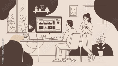 Two colleagues collaborating on a computer.