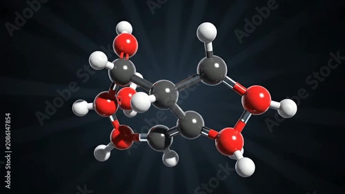 Rotating Glucose Molecule 3D Model with Cinematic Lighting on Dark Background