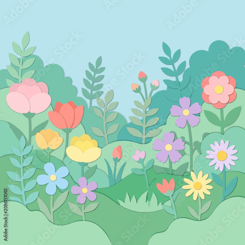 Paper Cutout Spring Garden Flowers and Greenery