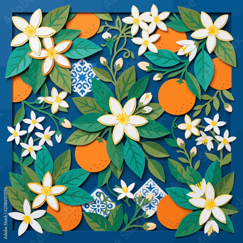 Papercraft Orange Blossom Pattern with Tiles