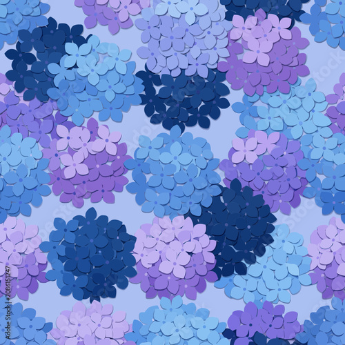 Seamless Blue Purple Hydrangea Flower Pattern Backdrop