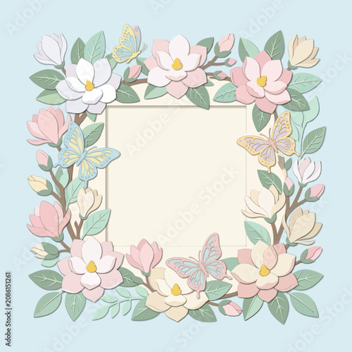 Spring Floral Frame with Butterflies
