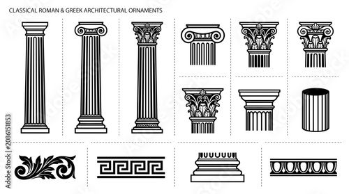 Tableau sur toile Classical Roman & Greek Architectural Ornaments - Columns, Capitals, Friezes