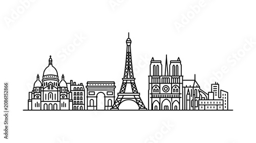 Foto Paris Skyline Silhouette Vector - Famous Landmarks