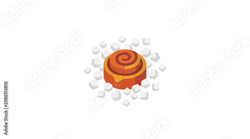 Isometric Cinnamon Roll with Sugar Cubes Graphic Icon