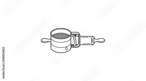 Manual Flour Sifter Kitchen Utensil Line Art Icon