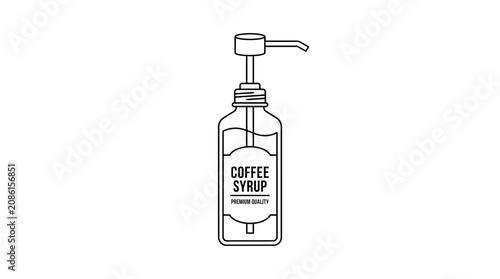 Minimalist Line Art Vector Illustration of Coffee Syrup Bottle