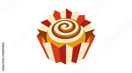 Minimalist Vector Illustration of a Cinnamon Roll in a Cupcake Liner