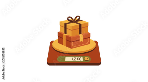 Pixel Art Illustration of Gift Boxes on a Digital Scale