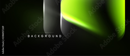 Dark background features vibrant green, gray shapes. Modern design, smooth gradients create abstract visual effect. Text reads BACKGROUND.