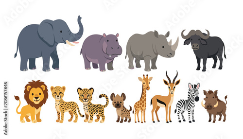 Photography African safari wild animals cartoon vector collection