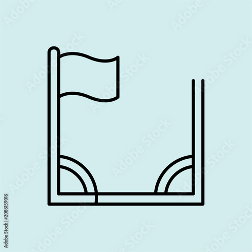 Bild auf Leinwand Minimal outline icon representing a football stadium field pitch corner kick area with a flag setup