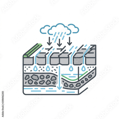 Foto Illustration of soil layers and water infiltration process.