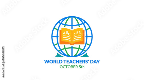 World Teachers Day Logo Design with Globe and Open Book