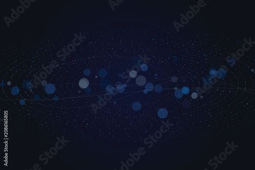 Foto Cosmic dot grid nebula path with blue luminescent orbits dotgrid luminous