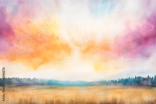Serene sunrise over golden fields