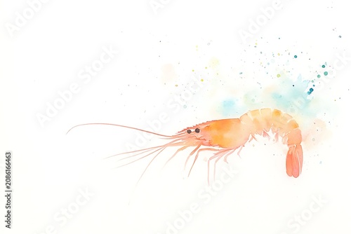 Watercolor shrimp with vibrant splash